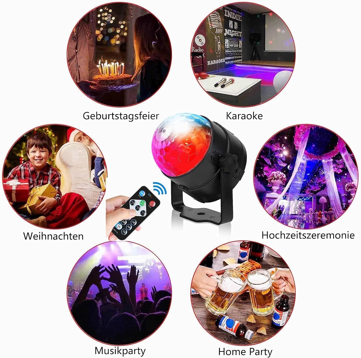 4er-Pack Discokugel Partylicht mit Fernbedienung, 4 m Netzkabel, Europäischer Stecker, musikgesteuert, tragbar für draußen und drinnen, DJ Licht, Party Gadgets, Discolicht