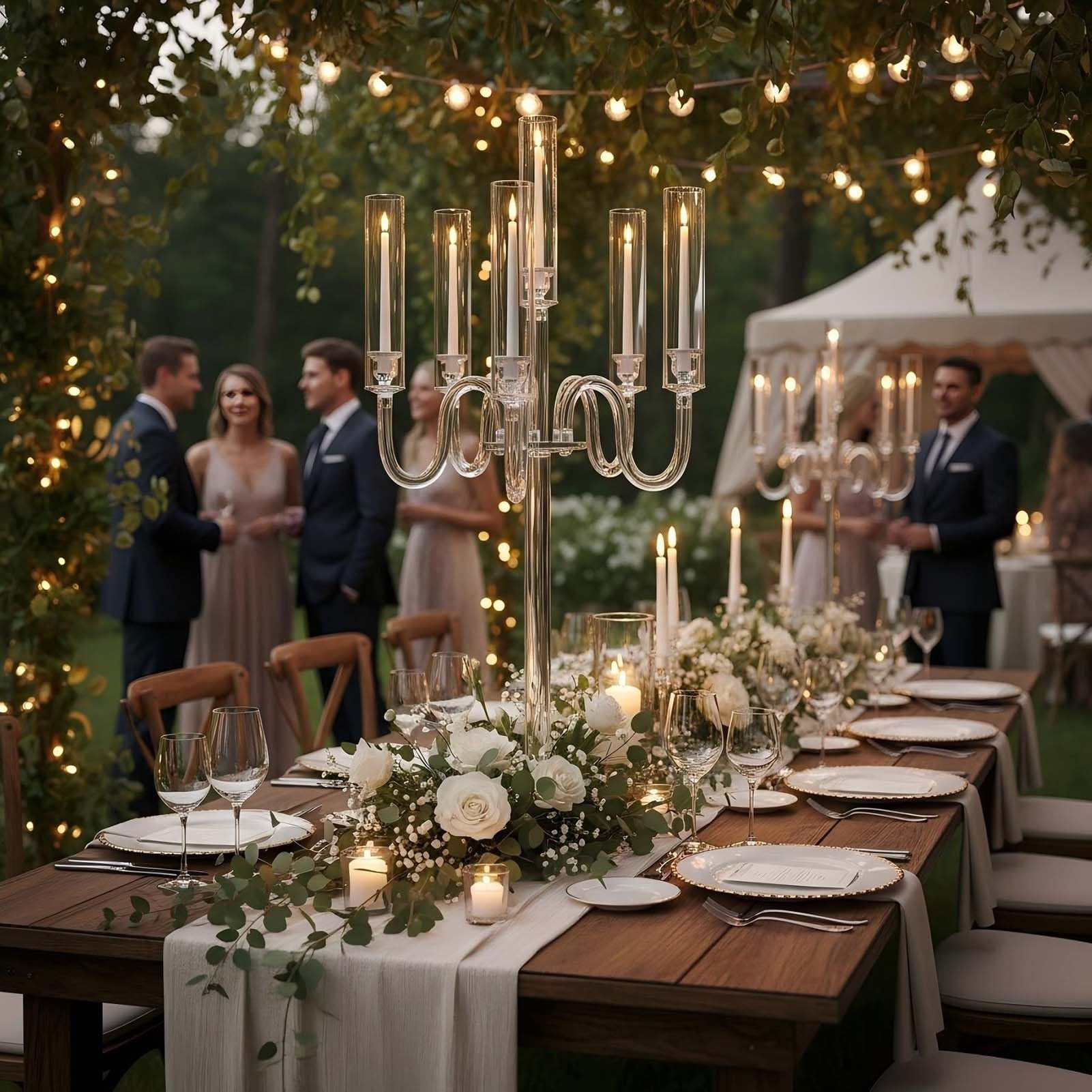 Centres De Table en Acrylique De Type Candélabre, Bougeoir À LED À 6 Bras De 95 Cm De Haut, Bougeoirs Transparents pour Mariages Et Événements