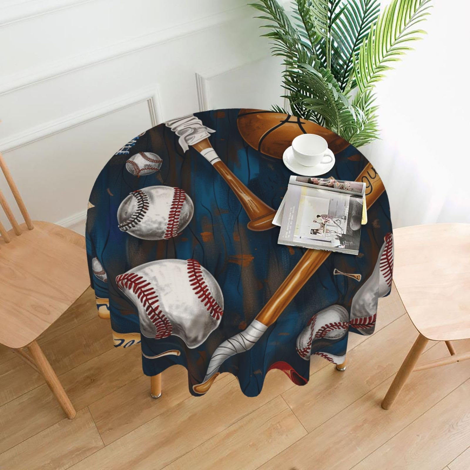 WPKJU Baseball Basketball Football Hockey Printed Round Tablecloth 60 in Water Resistant Table Cover Washable Table Cloth for Dining Tables