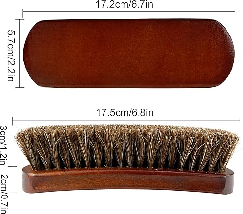 Miniatura 3 de 2 cepillos de pelo de caballo, cepillo de brillo de zapatos de caballo alemán, juego de cepillos de detalles, cepillo de limpieza de gamuza