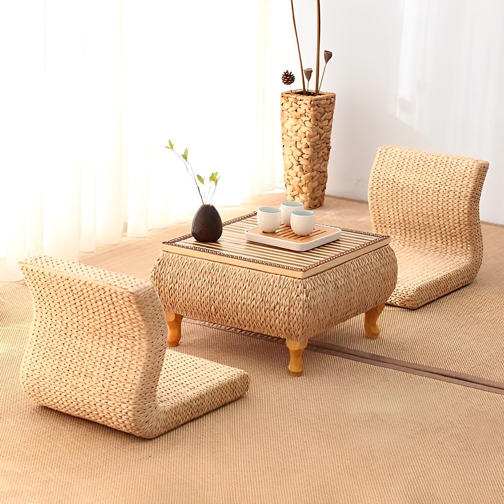 Amazon｜Fuyutu 和室 テーブル 3点セット 座椅子2個付き ラタン