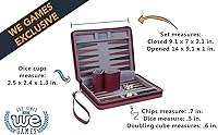 Vista 2 de WE Games Juego de Backgammon magnético con funda de cuero sintético burdeos y correa de transporte, tamaño de viaje