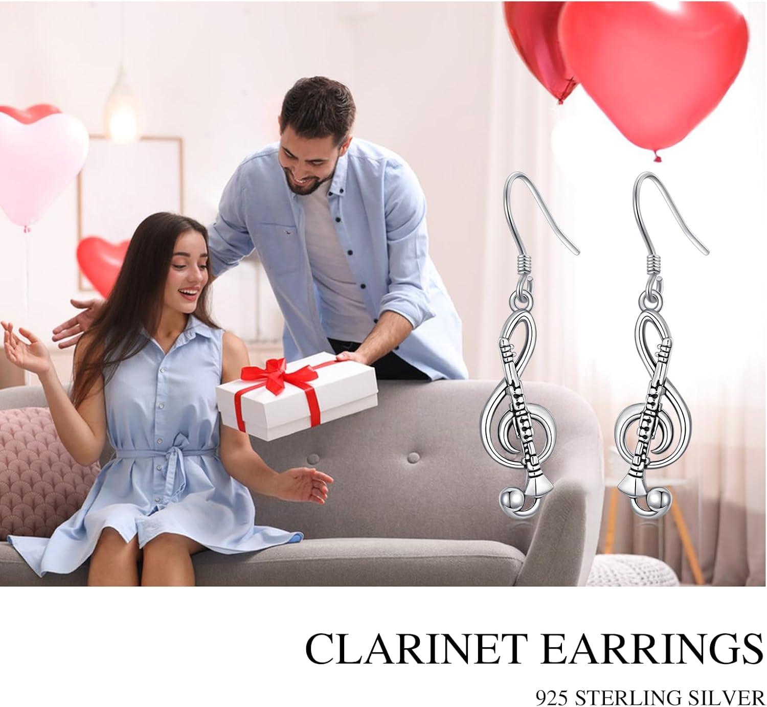 URONE Music Instrument Earrings 925 Sterling Silver Trumpet/Guitar/Clarinet/French Horn Earrings Instrument Jewelry Gifts For Women