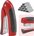 Stand-Up Stapler with 1000 Standard Staples (24/6), Ergonomic Soft Grip Small Compact Handheld Desktop Stapler for Office Business Home School - Red