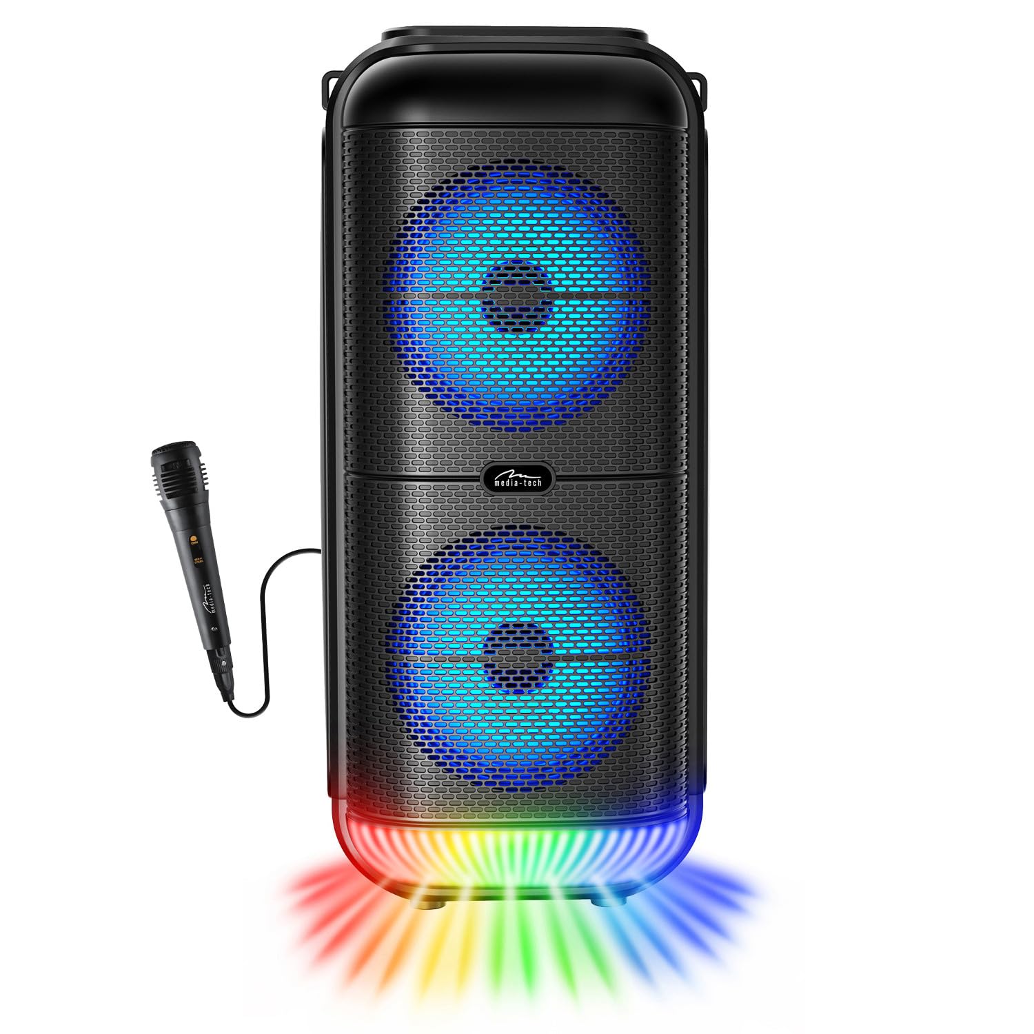 Media-Tech Tragbarer Bluetooth-Lautsprecher mit Mikrofon, Karaoke, 50W RMS, Bunte Disco-Beleuchtung, Bluetooth 5.3, AUX-Buchse, Micro-SD, USB, BT Power Audio MT3183