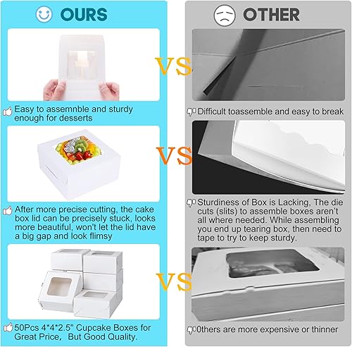 Miniatura 6 de Zzrywuty 50 paquetes de cajas blancas de galletas de 4 x 4 x 2.5 pulgadas, cajas de panadería con ventana, mini cajas para pasteles, cajas de