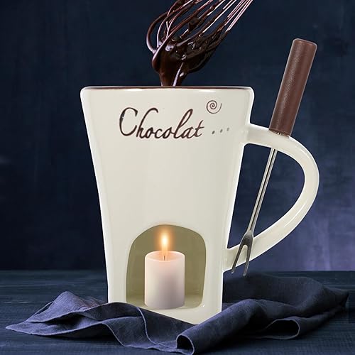 Miniatura 3 de HEMOTON Tazas de fondue con tenedores Taza de fusión de chocolate personal de cerámica de cerámica de queso individual Calentadores de mantequilla