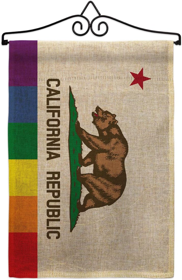 California Republic Pride Garden Flag Set Wall Holder Support Rainbow Love LGBT Gay Bisexual Pansexual Transgender Small Decorative Gift Yard House Banner Made In USA 13 X 18.5