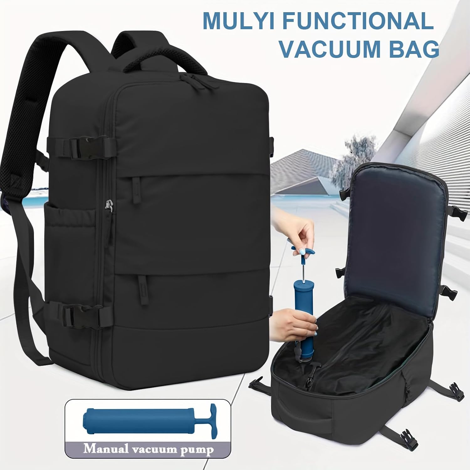 Vacuum Travel Backpack 60L Water Resistant Personal Item Carry on Backpack for Men Women Black