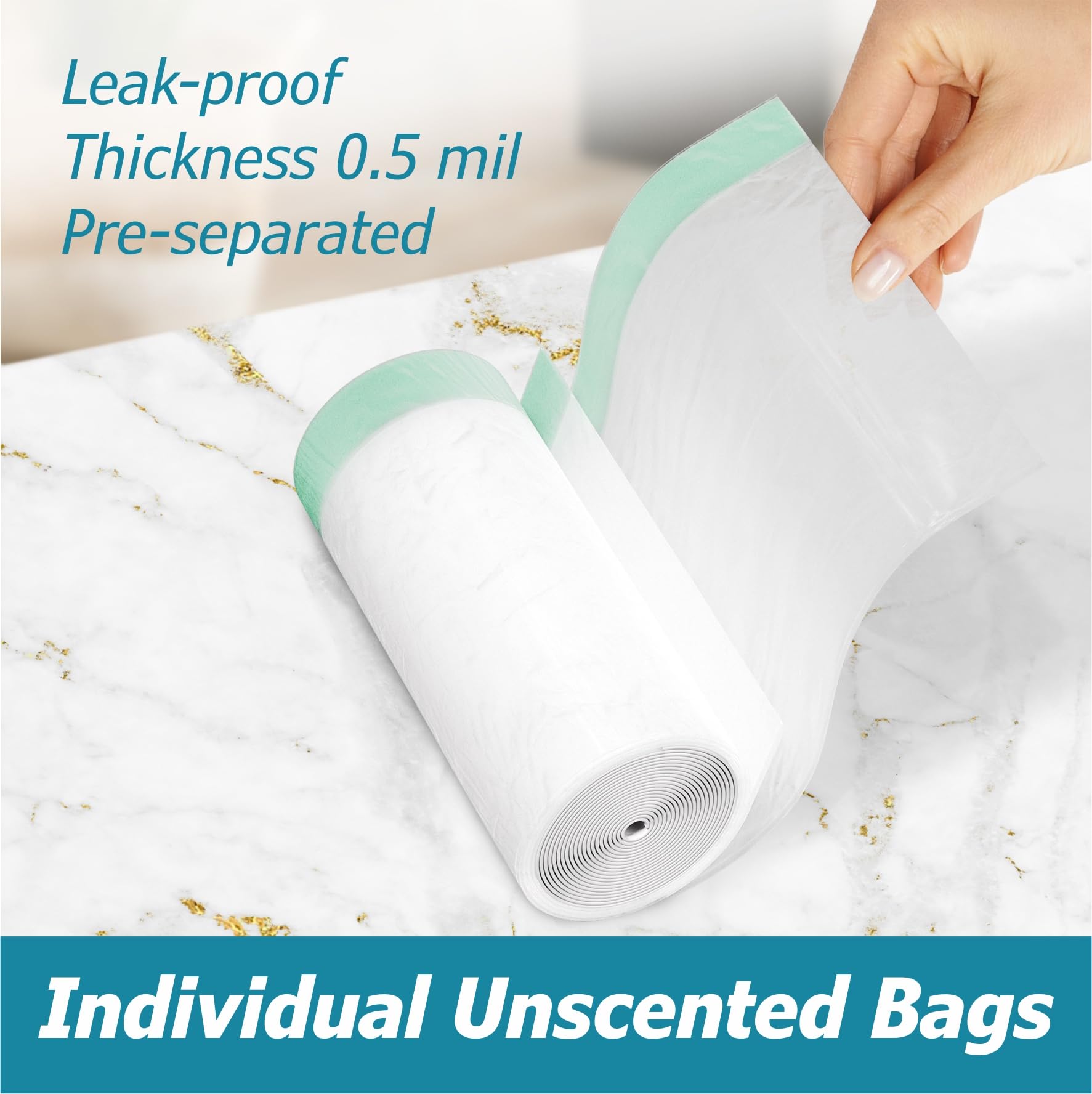 Bolsas de basura con cordón de 4 galones – 0.5 mil de fuerza – Bolsas de basura pequeñas – para oficina, baño, cocina – Individual, sin perfume, blanco, 19 x 19 pulgadas, 60 unidades