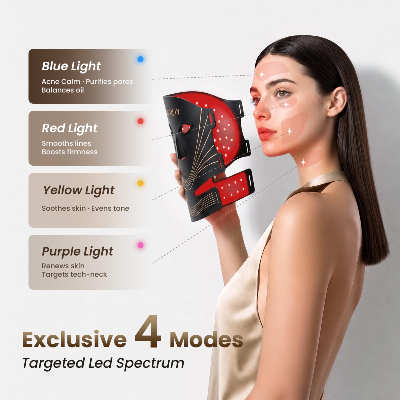 Maschera di terapia della luce rossa per il viso, 4 modalità 850nm vicino