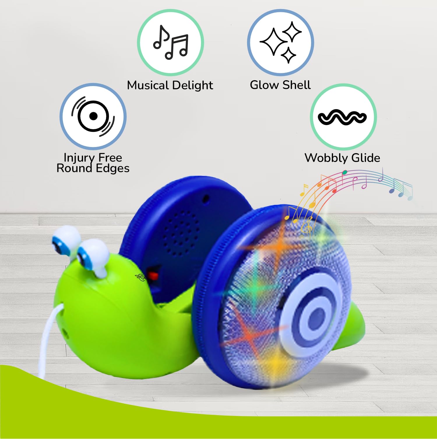 R for Rabbit Orapple Snail Tune Musical Pull-Along Toy for Baby |Lights, Music & Smooth Wheels | Safe Design Injury-Free Edges | Enhances Sensory, Auditory & Motor Skills 12+ Months Kids (Green Blue) 2