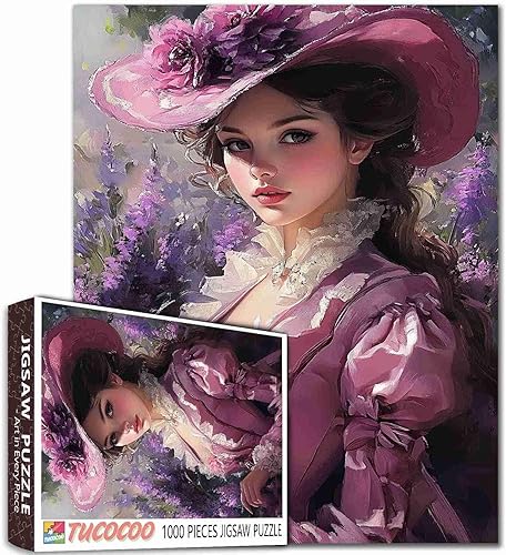 Miniatura 14 de Rompecabezas de 1000 piezas para mujer, vestido rosa, rompecabezas de 1000 piezas, hermosa niña, flores coloridas, rompecabezas románticos de Noble