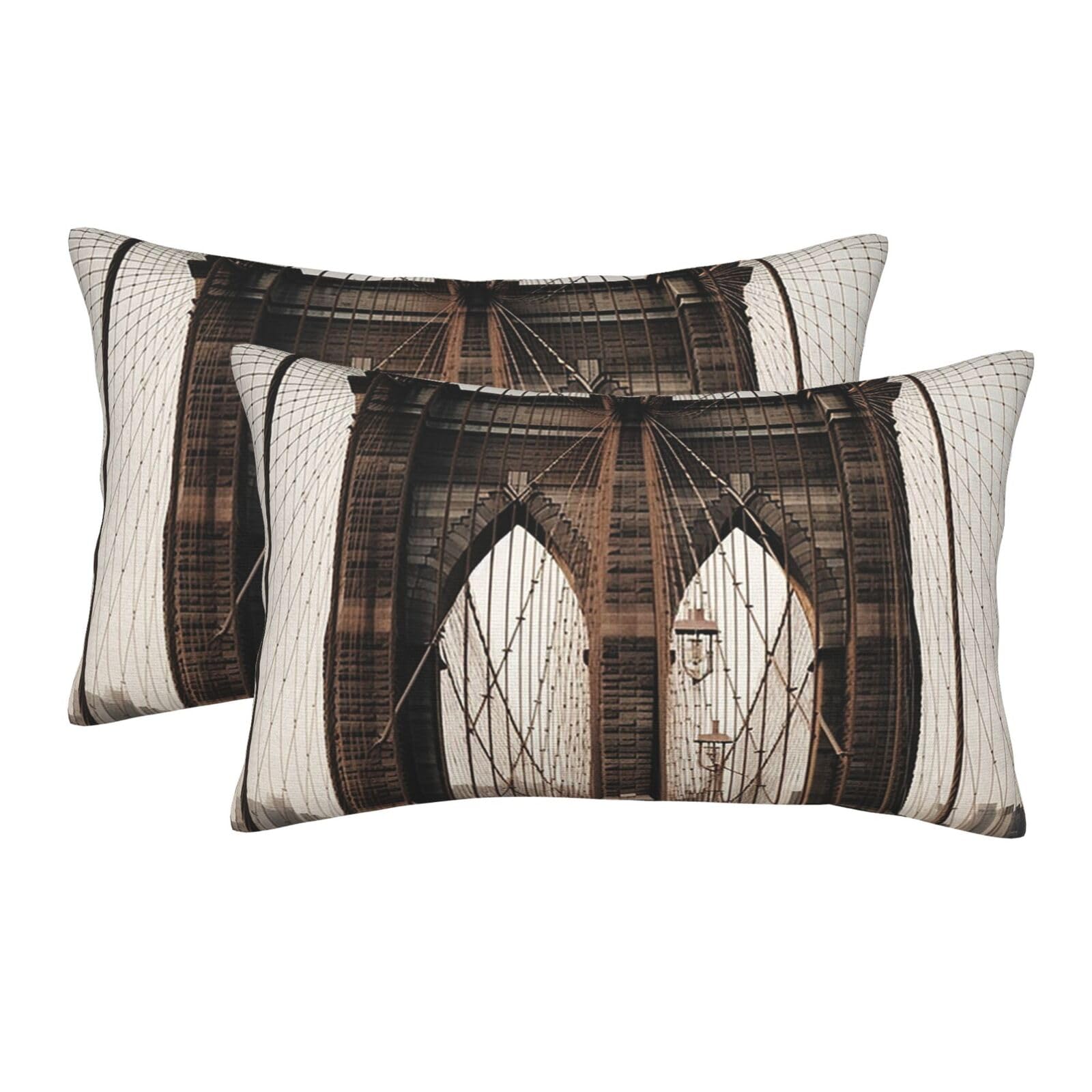 2 Pack Standard Size Pillow Cases for Hair and Skin Soft Breathable Pillow Case Covers with Hidden Zipper Photo of Brooklyn Bridge Pillowcase 16"x24" Pillow Cover for Sleeping Gift