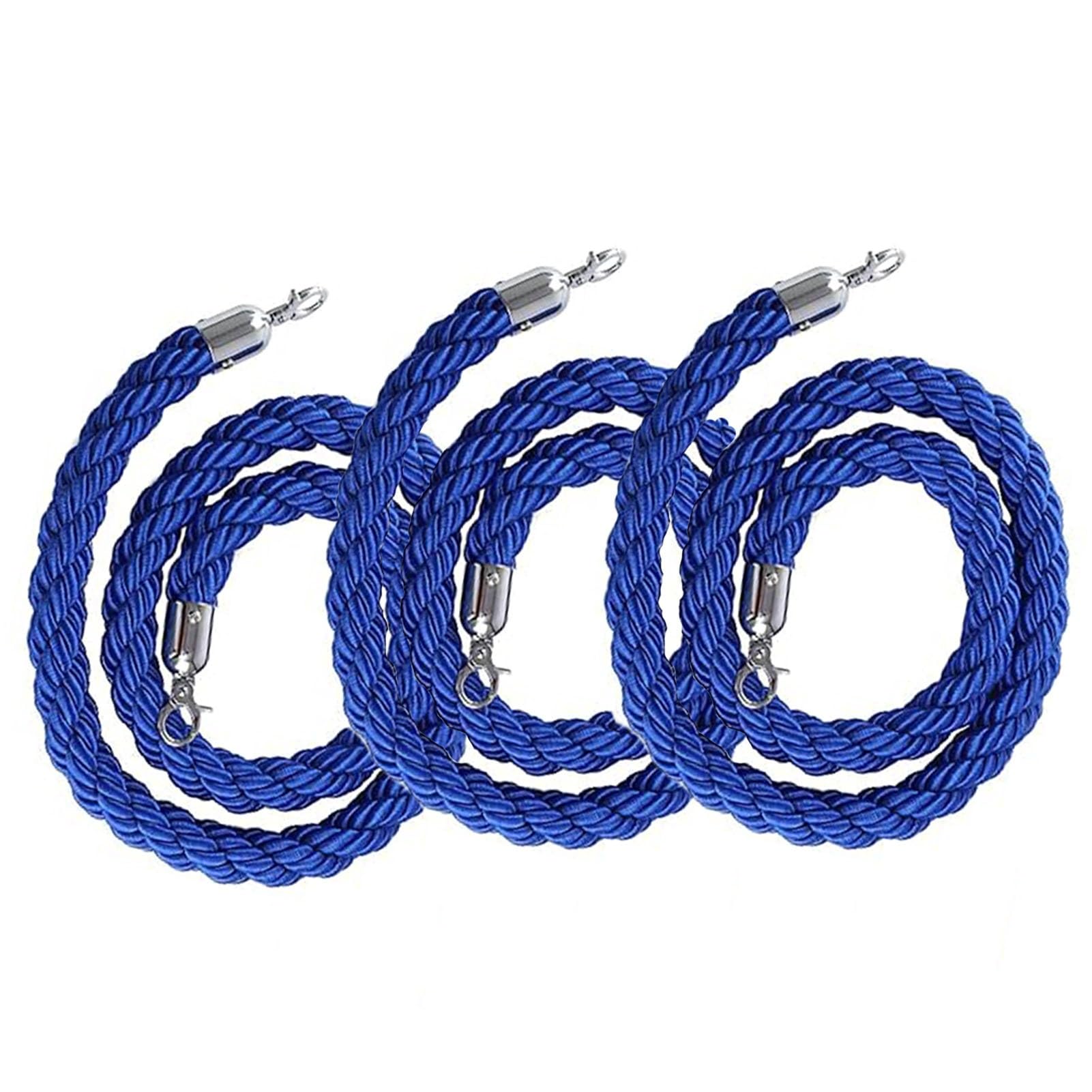 Stanchion Rope Rope Safety Barrier for Wedding Hotel Carpet, 3 Pcs Portable Crowd Control Twisted Stanchion Rope, Blue Braided Prompt Line for Queue Line(200cm(6.6ft))