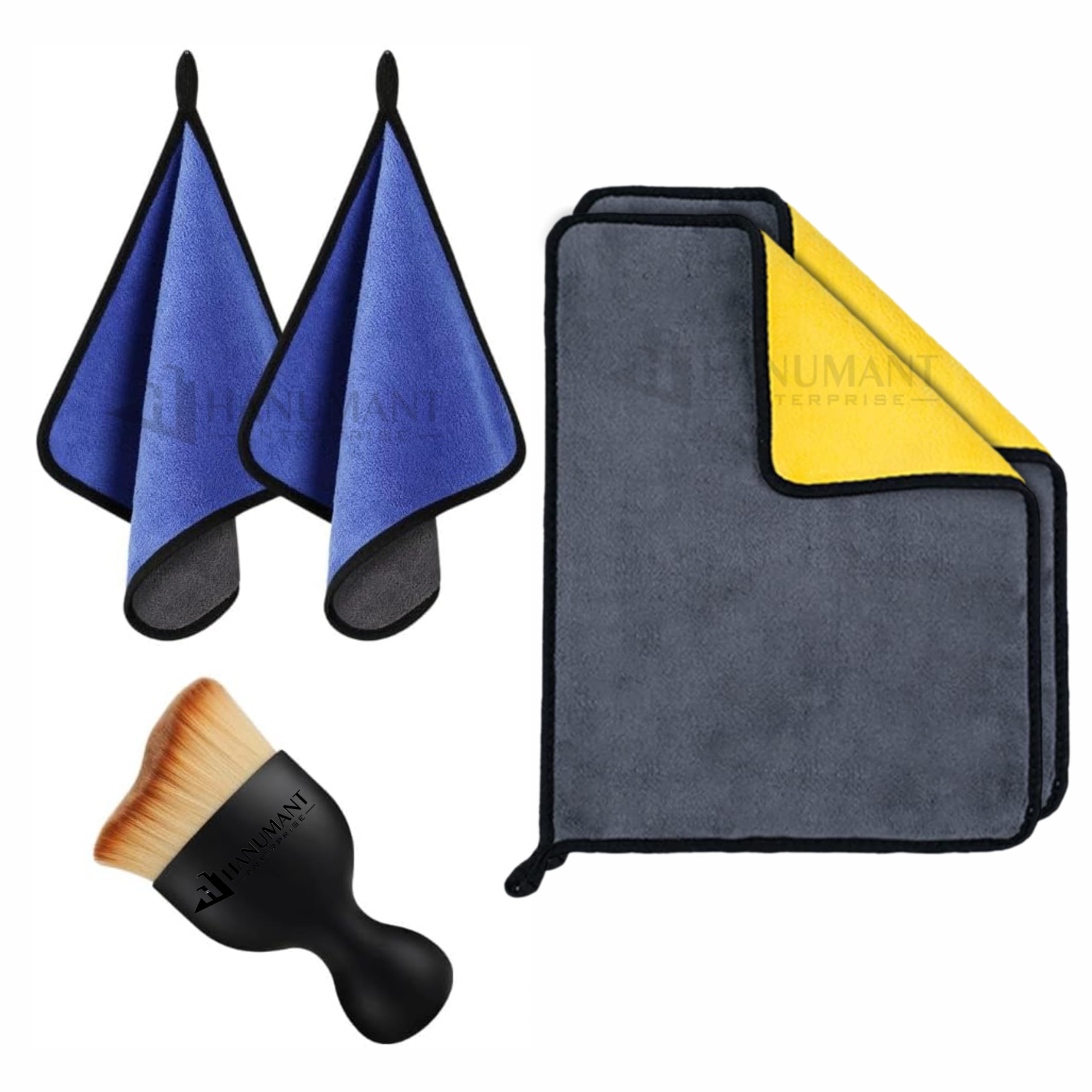 H HANUMANT ENTERPRISE Heavy 800 GSM Microfiber Cloth for Car Cleaning|Double Sided|Thick Lint & Streak Free Multipurpose Towel for Car Bike Cleaning Washing & Detailing|40x40 cms(3 Cloth, 1 Brush)