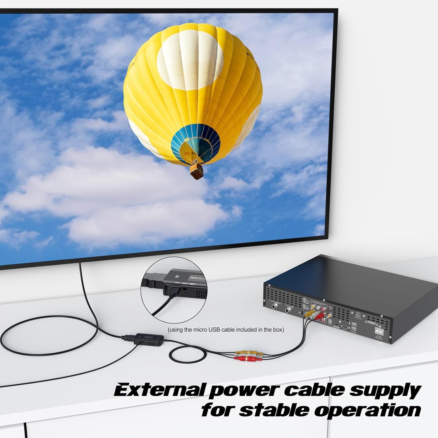 Red White Yellow to HDMI Converter, AV RCA to HDMI Adapter 1080p/720p | for Wii SNES N64 PS1 PS2 PS3 GameCube XBOX VCR/VHS Player to TV Monitor