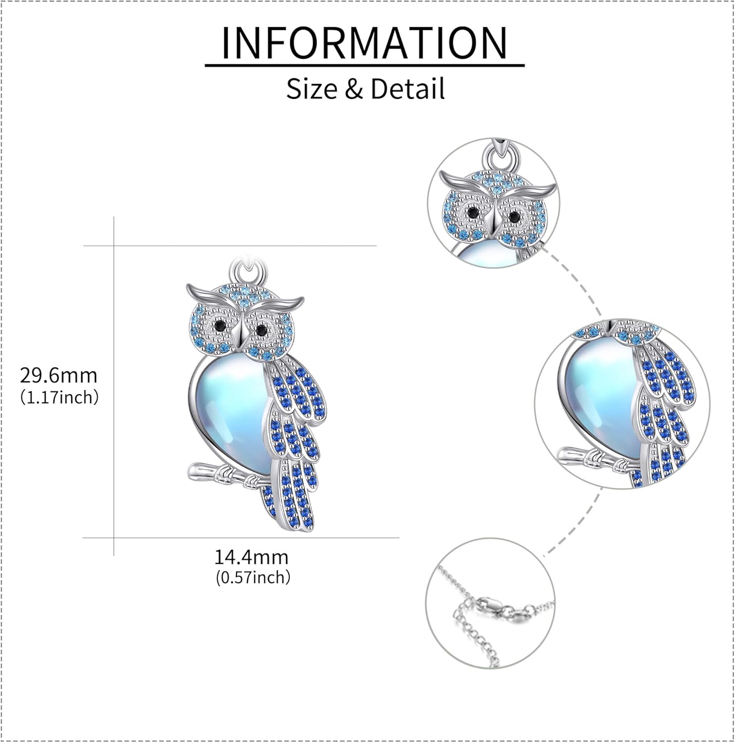 YFN 925 Sterling Silver Owl Moonstone Pendant Necklace - Jewelry Gifts for Women - Image 5
