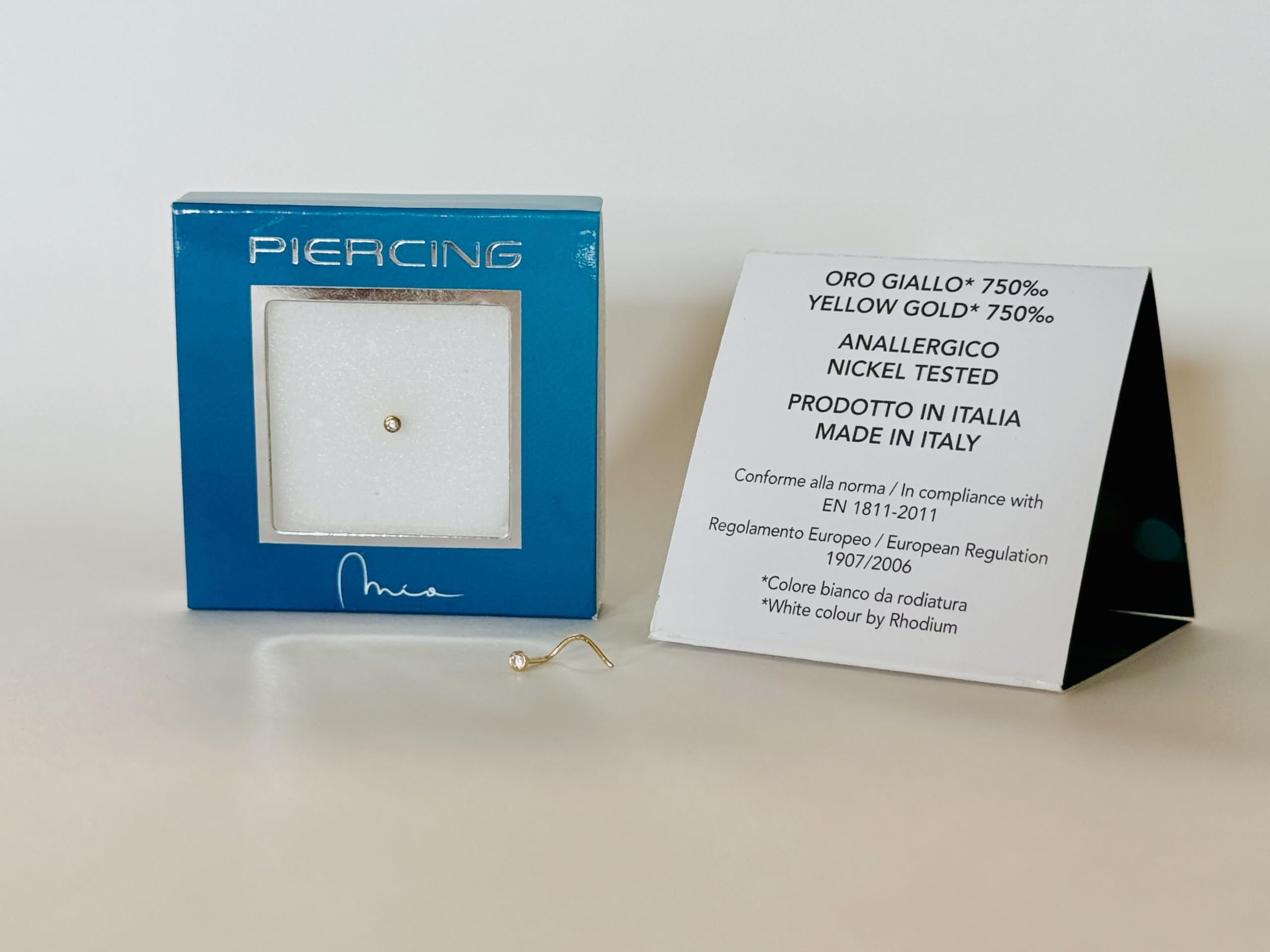 Mia Gioielli - Piercing Brillantino a Spirale - Orecchino Naso Oro 18k (750) Giallo con Zircone - stile Cipollina - Anallergico Donna Ragazza