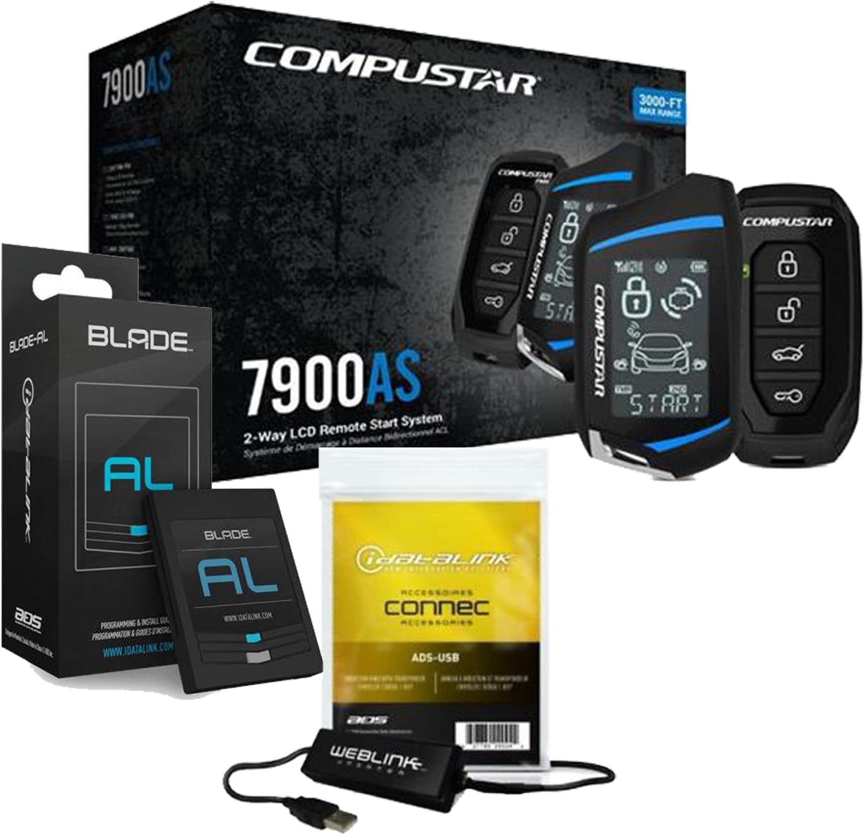 CS7900-AS 2-Way Car Remote Start & Alarm Bundled with +(1) ADS-Blade AL Universal Integration Cartridge + (1) ADS-USB Weblink USB Interface (Installation NOT Included)