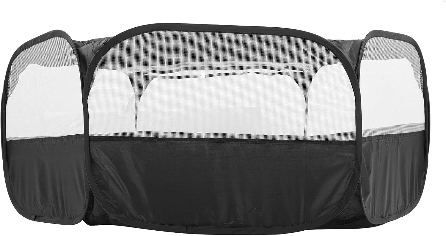 Small Animals Tent, Reptiles Cage, Breathable & Transparent Pet Playpen Open Outdoor Indoor Exercise Fence, Portable Fence for Puppy Cats Kittens Rabbits, Black, SZ21112