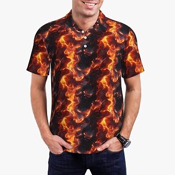 Red Flame Pattern Print Polo Shirts for Men-Funny Golf Shirts for Mens Short Sleeve Polos Polo T Shirts