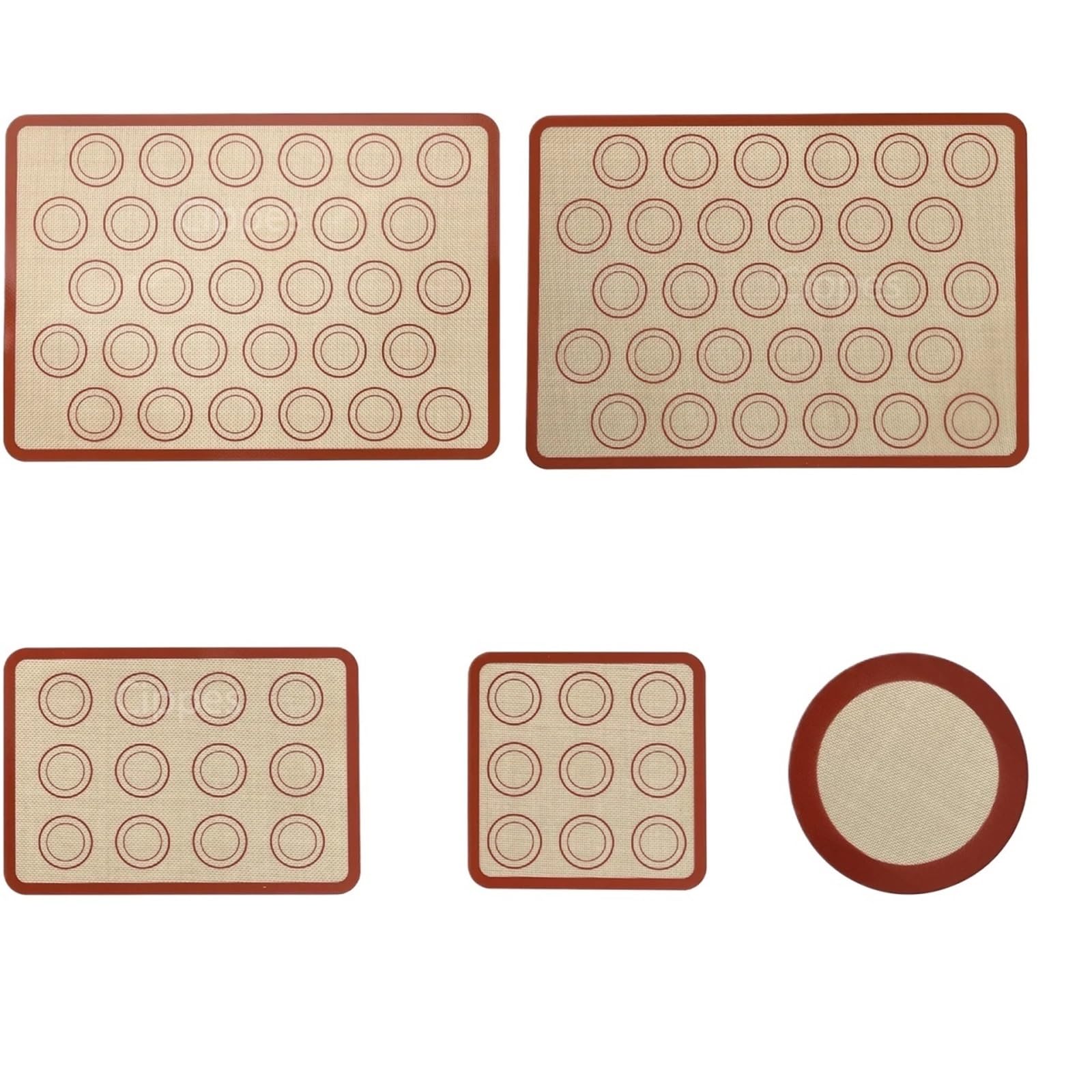 5-teiliges Silikon-Backmatten-Set, antihaftbeschichtet, wiederverwendbar, hitzebeständig, for Backofen, Heißluftfritteuse, for Backen von Keksen, Macarons, Brot, Gebäck für Fondant Pizza(Type A)