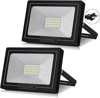 MEIKEE led 投光器 作業灯 看板灯 【2022年改良 2Pプラグ】20W 昼光色 集魚灯 駐車場灯 省エネ 高輝度 豪雨対応 工場 IP66防水 体育館用 倉庫照明 防犯灯 ナイター 船舶 屋外作業 屋内 屋外 設置可能 BBQ用 6500K 2000LM 5万時間点灯可能 13年間耐久度 日本語取扱説明書付き PSE認証済み 【2個セット】