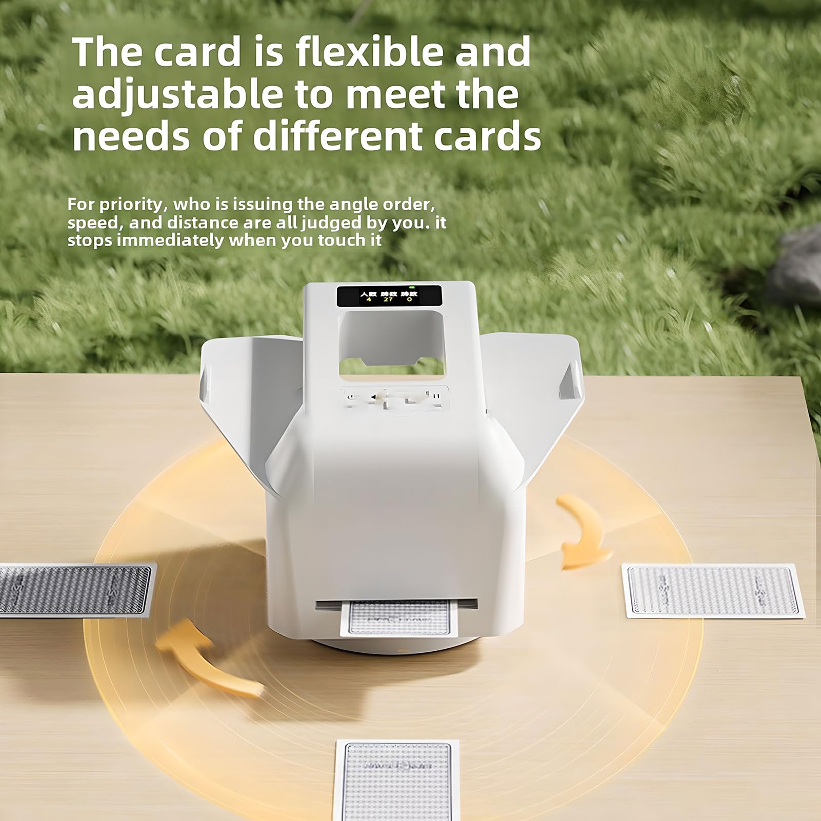 Mescolatore e mazziere automatico di carte, mescolatore di carte con rotazione a 360°, distanza di distribuzione e velocità regolabili, dispenser di carte ricaricabile da 4000 mAh per UNO white