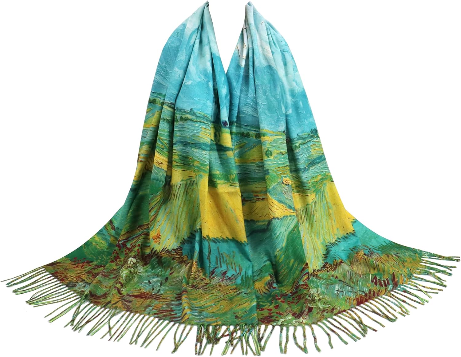 Reversible Pashmina Scarf - Double-Side Scarf For Women Winter Shawl Wrap Monet Van Gogh Art Printing Scarves - Image 4