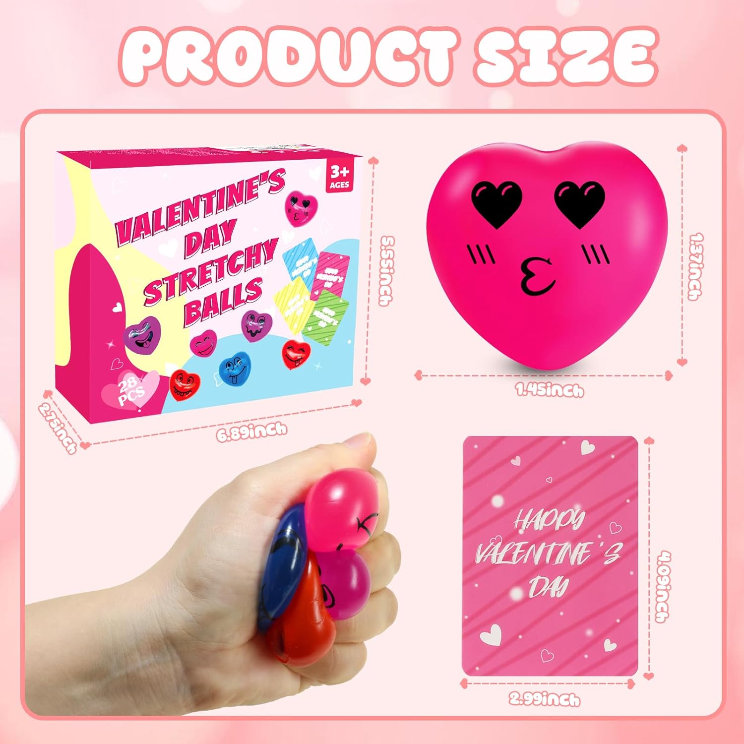 28Pack Fidget Toys Stress Balls for Kids & Adults, Sugar Squishy Balls with Heart, Squishy Sensory Squeeze Toys for Anxiety/ADHD Relief - Smiley Face Stress Balls for School, Prizes and Favors