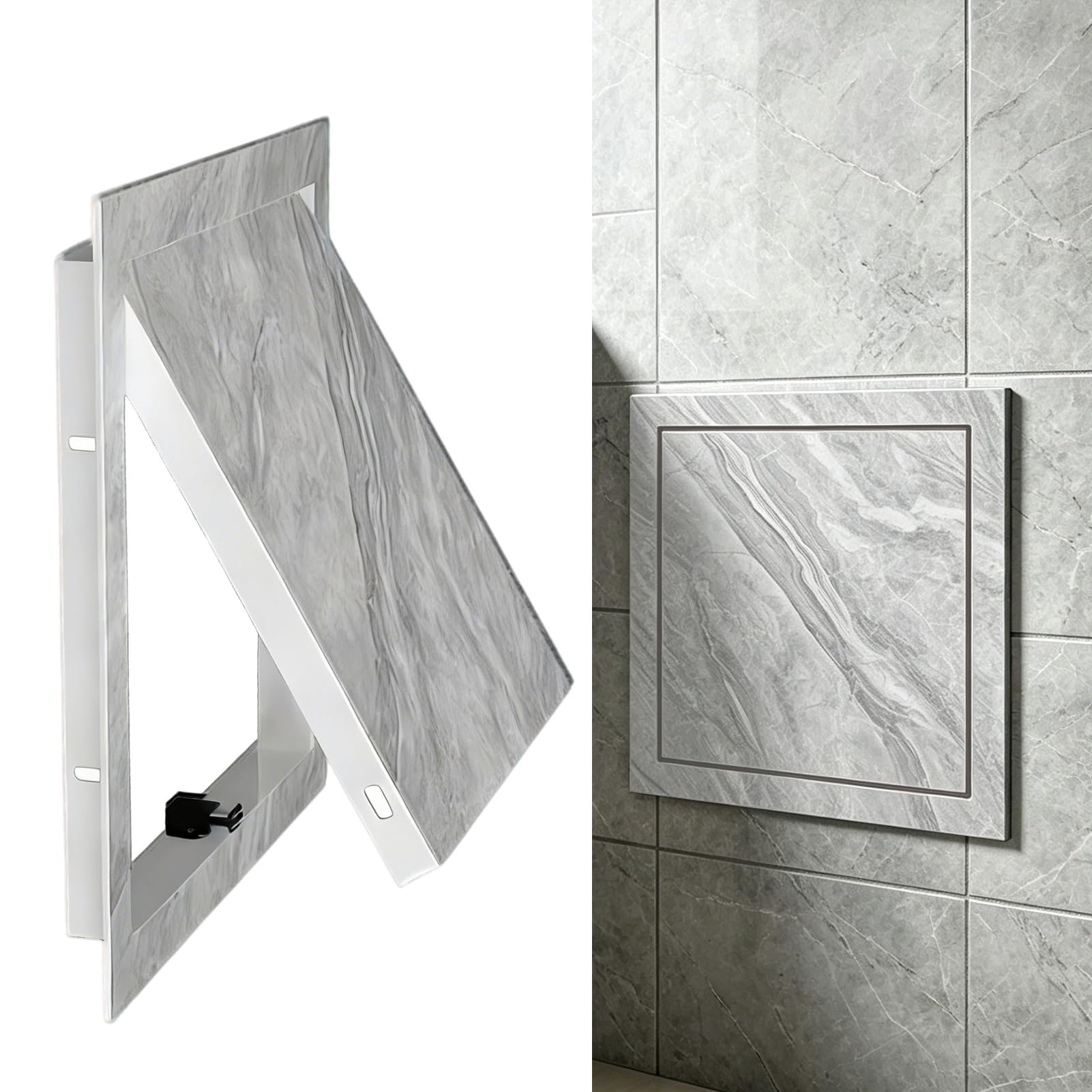 Panel de puerta de acceso de grano de mármol, puerta de inspección oculta de aleación de aluminio, cubierta de mantenimiento de pared/techo para cables eléctricos (gris claro, 350 x 450 mm)