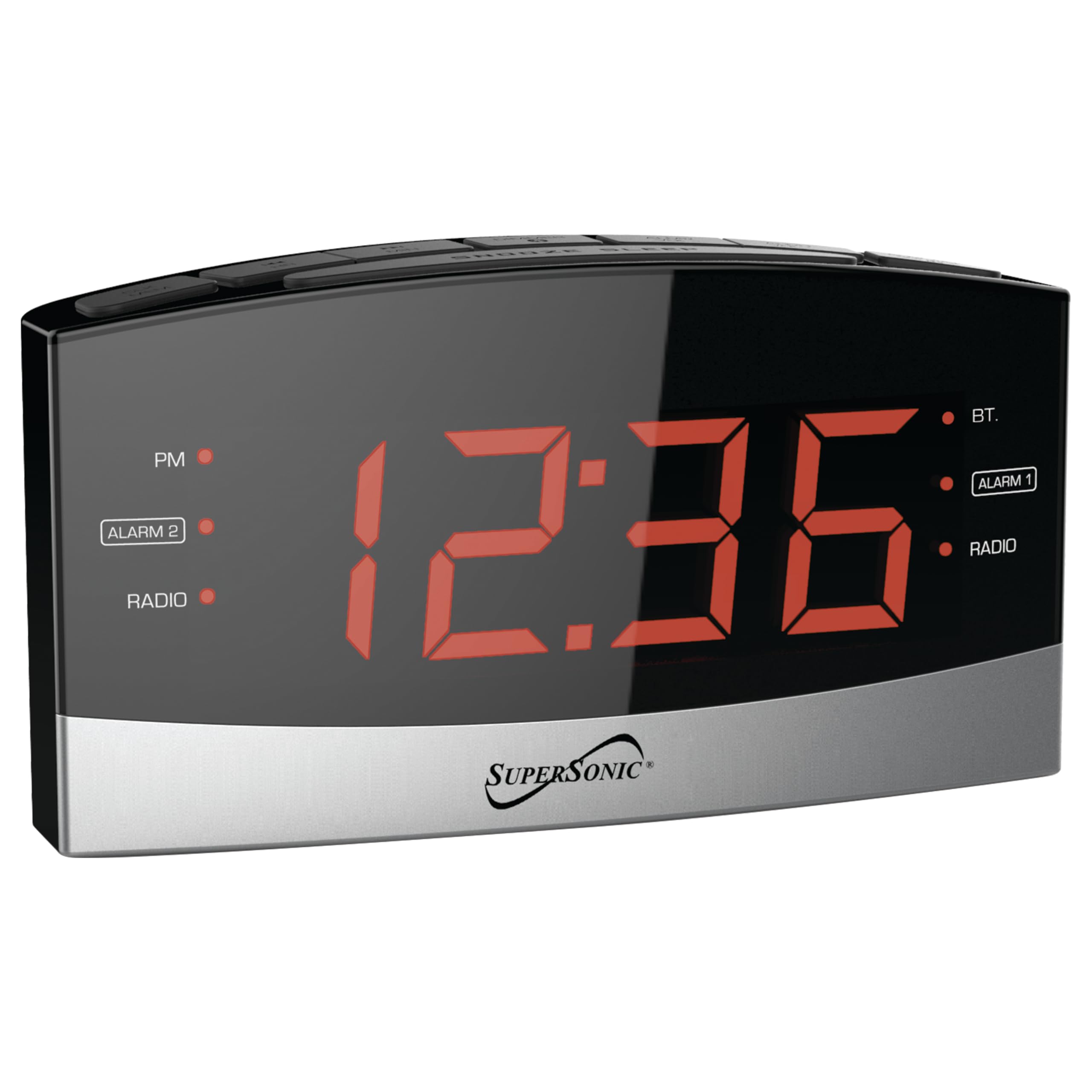 Supersonic SC-381 Bluetooth Digital Clock Radio with 1.8 inch LED Display, PLL AM/FM Radio, Dual Alarms/Sleep/Snooze, Built-in Speaker & Antenna, ETL Approved, Battery Backup