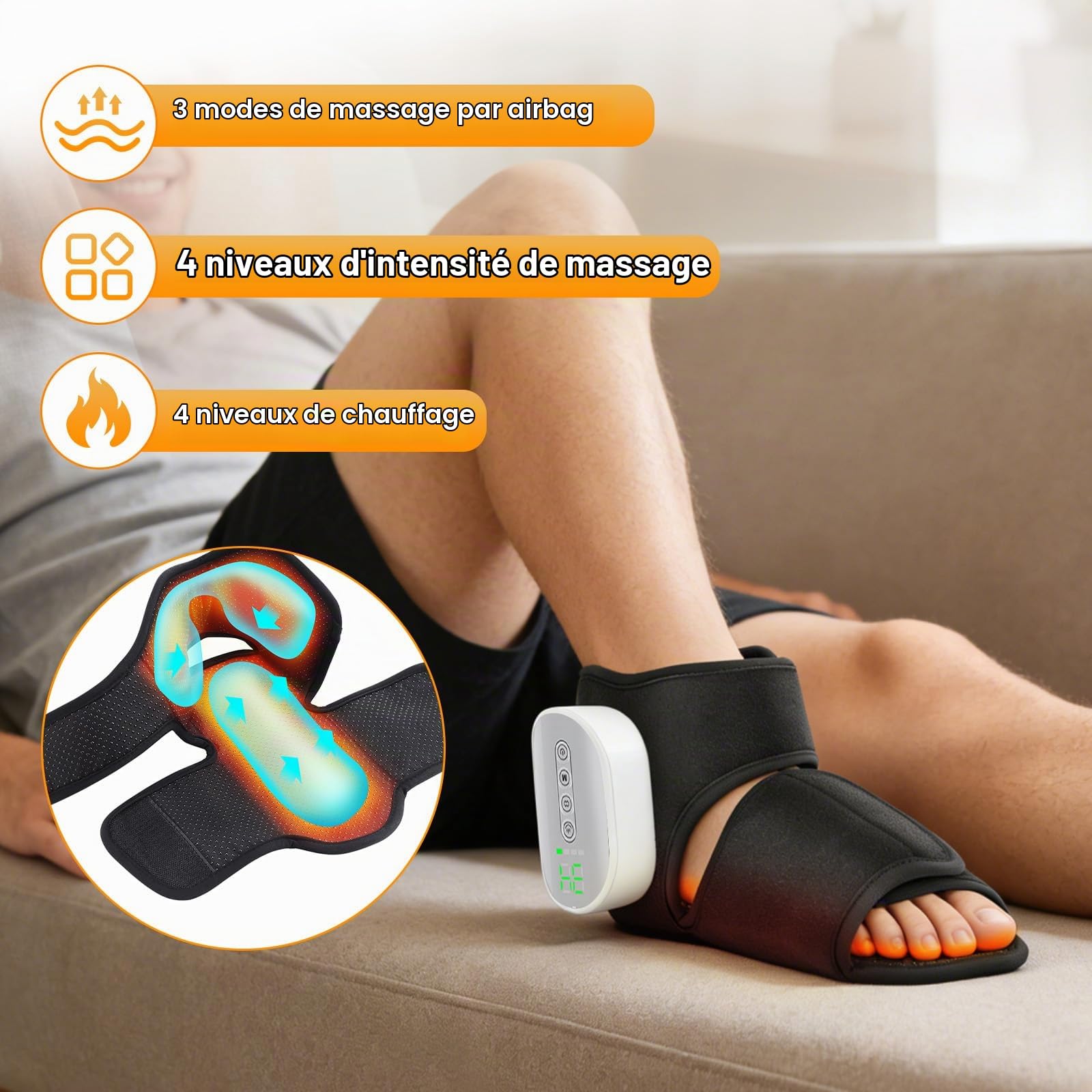 Roadtime Masseur de compression d'air pour pieds et chevilles avec chaleur | design portable sans fil, intensité réglable pour soulager la circulation, le gonflement et la fatigue musculaire