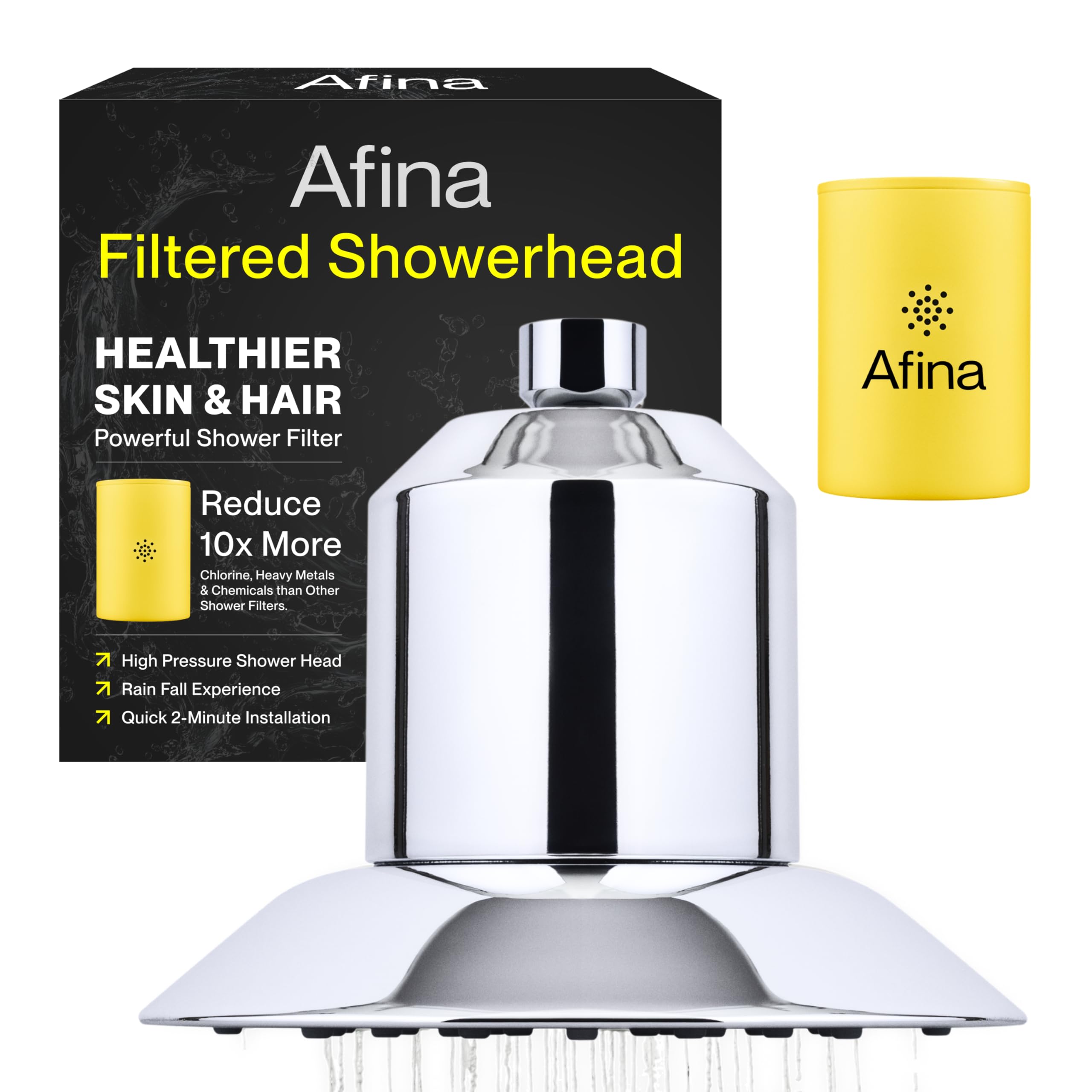 Afina Filtered Shower Head | High Pressure Shower - Reduces Dry Itchy Skin, Dandruff, Eczema, & Dramatically Improves Condition of your Skin, Hair & Nails (Chrome)