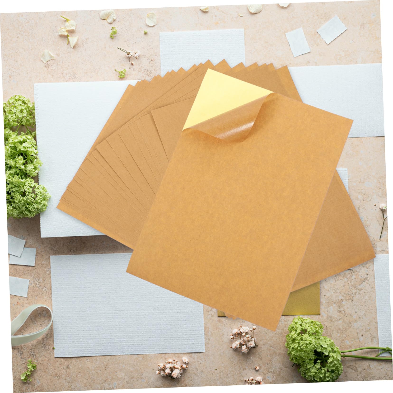 MAGICLULU 100 fogli Carta Kraft Etichette Autoadesive Stampabili per Scuola Ufficio Casa Carta Kraft Autoadesiva per Stampanti Inkjet e Copiatori Facile da Staccare e Scrivere
