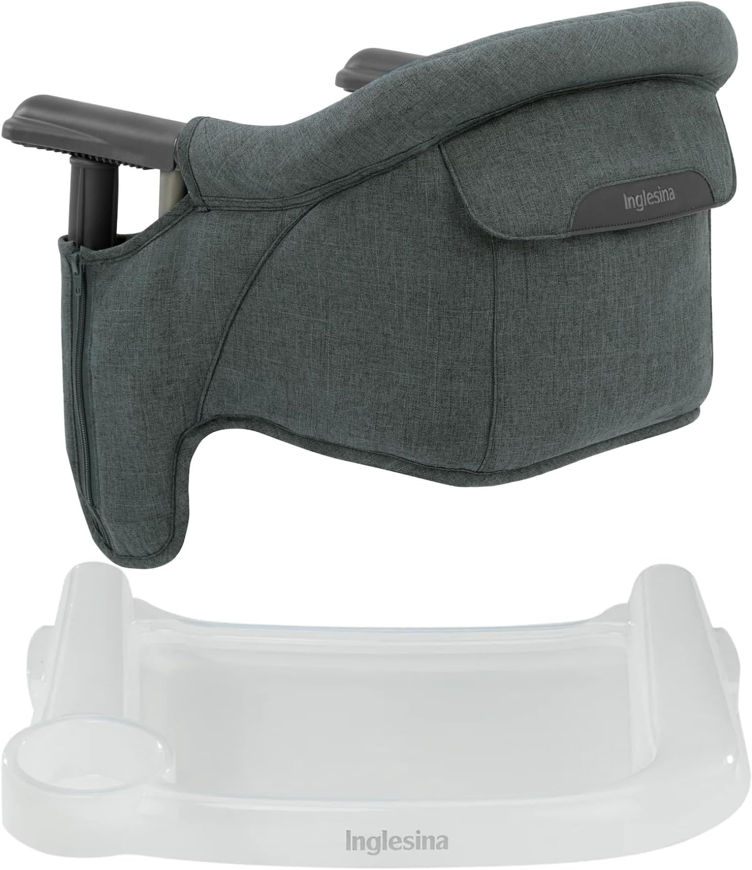 Inglesina Fast Table Chair - Charcoal Gray Melange + Fast Dining Tray - Portable Baby High Chair - for Babies & Toddlers up to 37 lbs - Fits Tables 0.8'' to 3.5'' Thick - Compact - Travel Bag Included