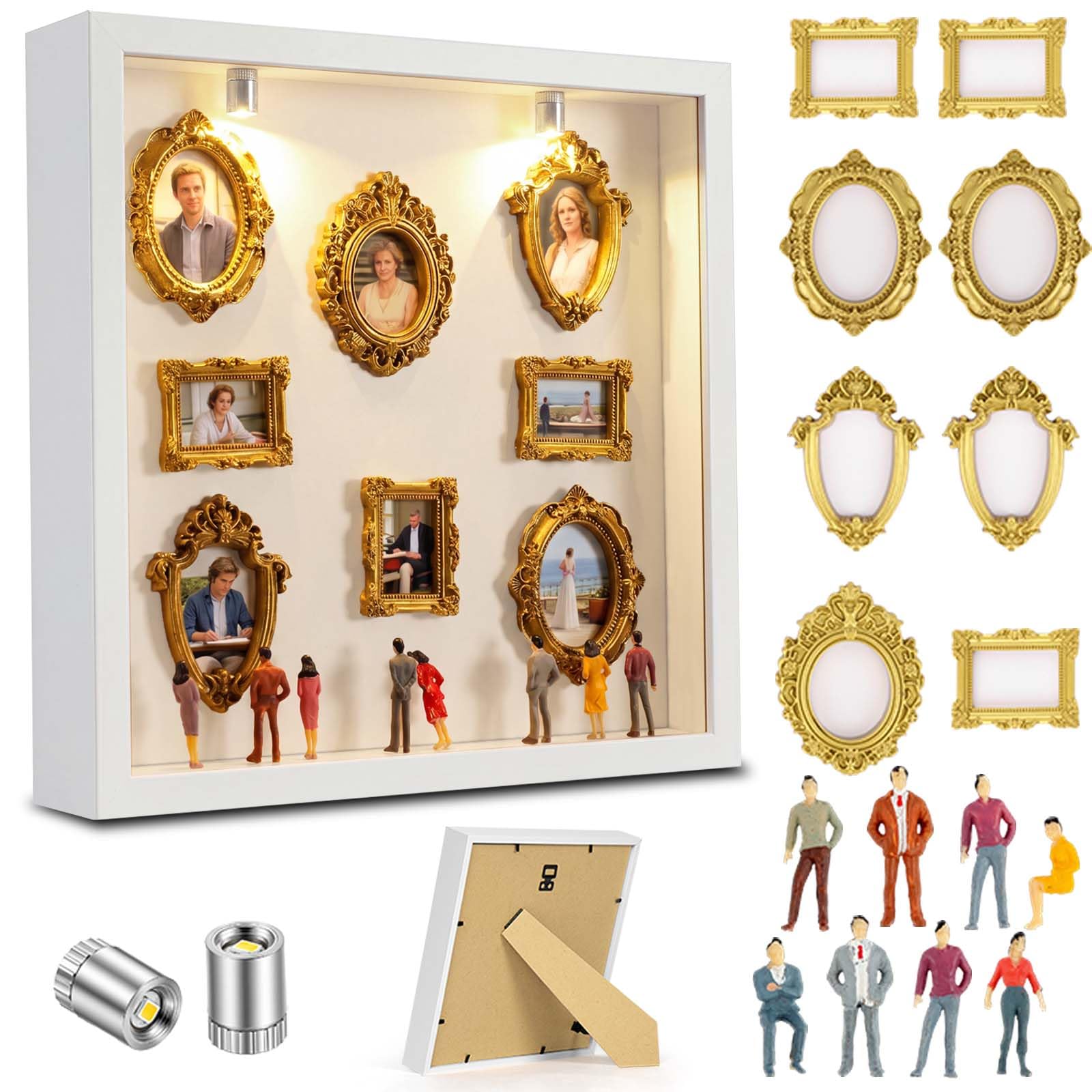 Mini boîte Silhouette musée DIY Aolso avec cadre doré et figurines, cadeau miniature pour Saint-Valentin et anniversaire