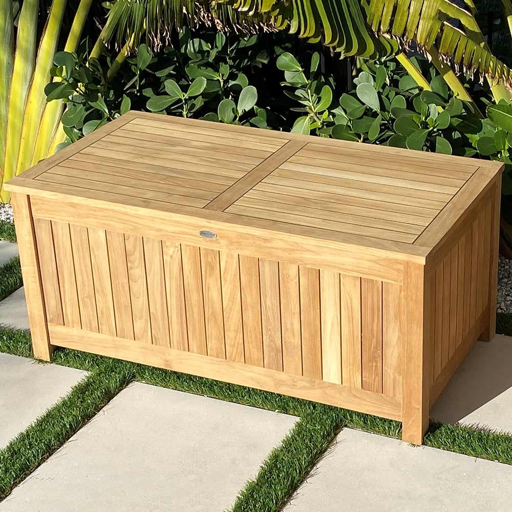 Teak Storage Box with Ventilated Sides STBXL 80-Gallon Outdoor Storage Chest Patio Box with Lid Premium Kiln-Dried Solid