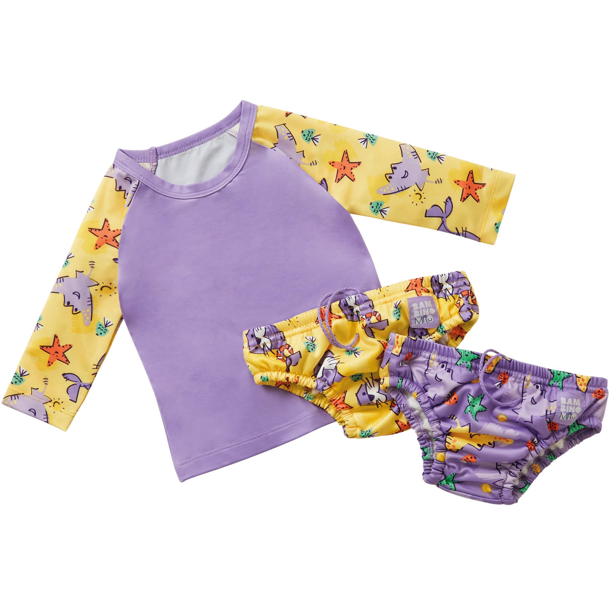 Bambino Mio Bambino Mio, Set De Natación, Combo de camiseta bañador y pañal bañador, Amigos de la arena, (2-3 años)