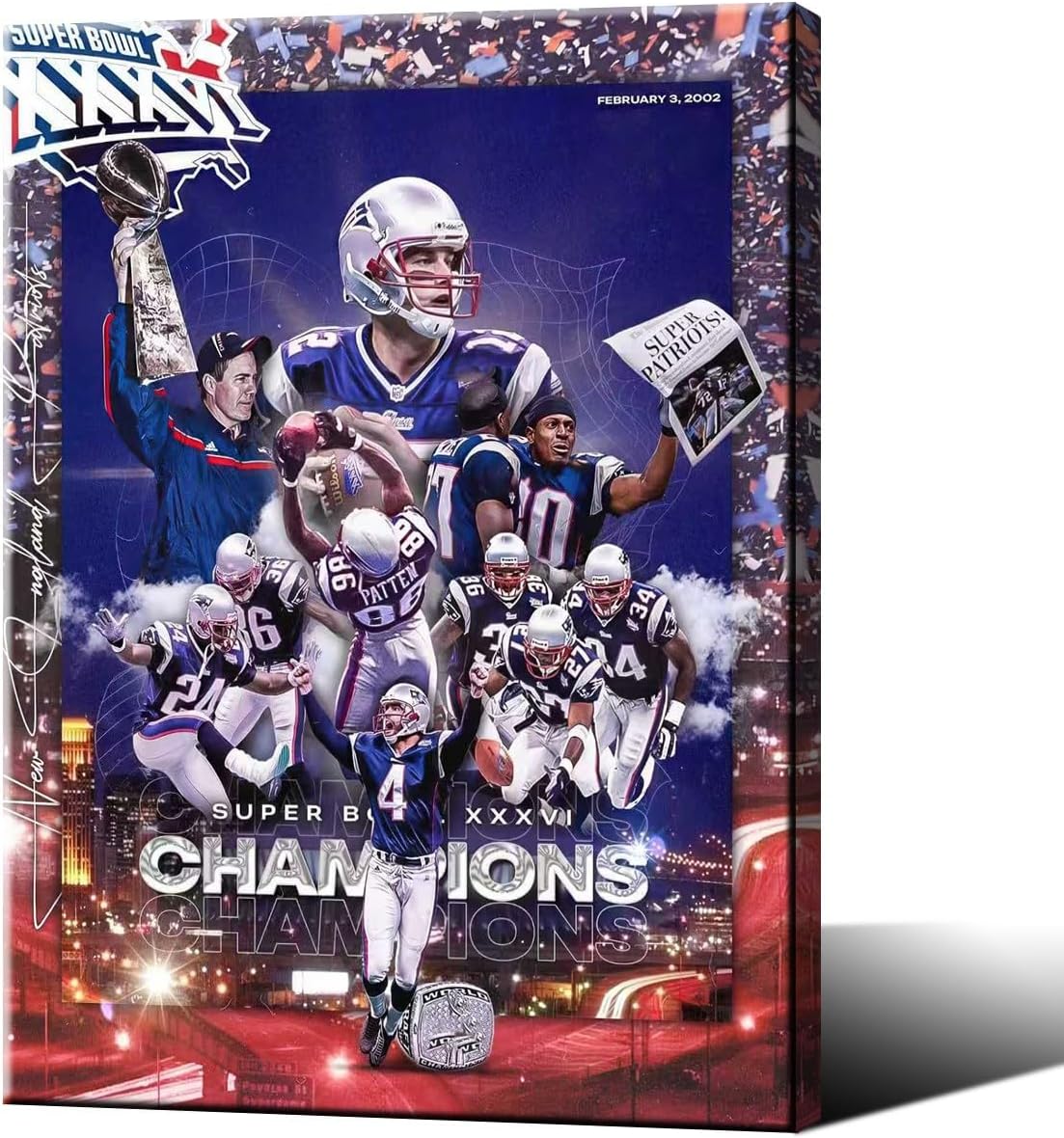 Framed Rugby Patriots Team Champions Poster For Fans Kids Birthday Party Gitfs-Tom Brady-Drake Maye Posters-Canvas Prints Picture For Boy Football Bedroom Decor