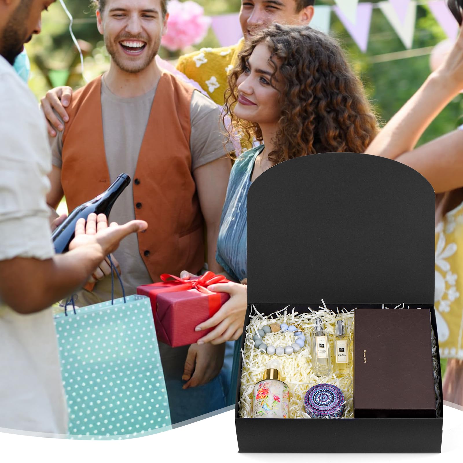 Confezione da 24 scatole regalo con coperchio, 30 x 24 x 7 cm, scatole regalo di lusso nere con nastro, per matrimoni, imballaggi, regali, compleanni (nero)