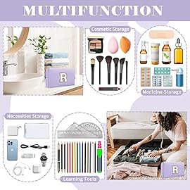 Personalized Makeup Bag Initial A-Z Preppy Patch Bag,Small PU Leather Travel Cosmetic Bag Pouch with Zipper,Purple Cute Toiletry Bag,Gift Ideal for Teen Girls Women Birthday Friend Mom,Latter R