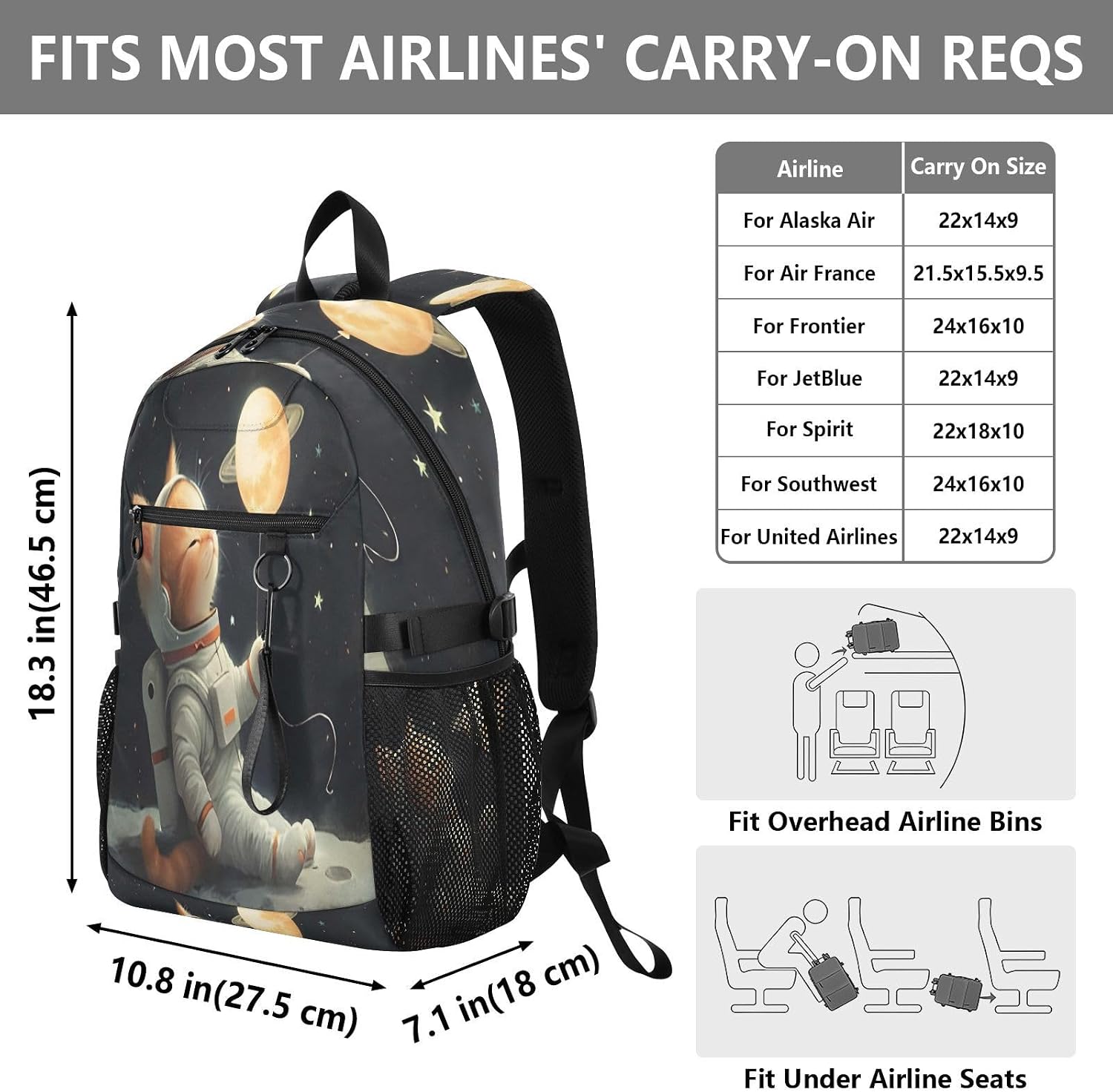 ALAZA Funny Cat Astronaut Backpack Travel Laptop Backpack Purse for Women Men Teens Girls School Bag College Bookbag Water Resistant Casual Daypack image 3
