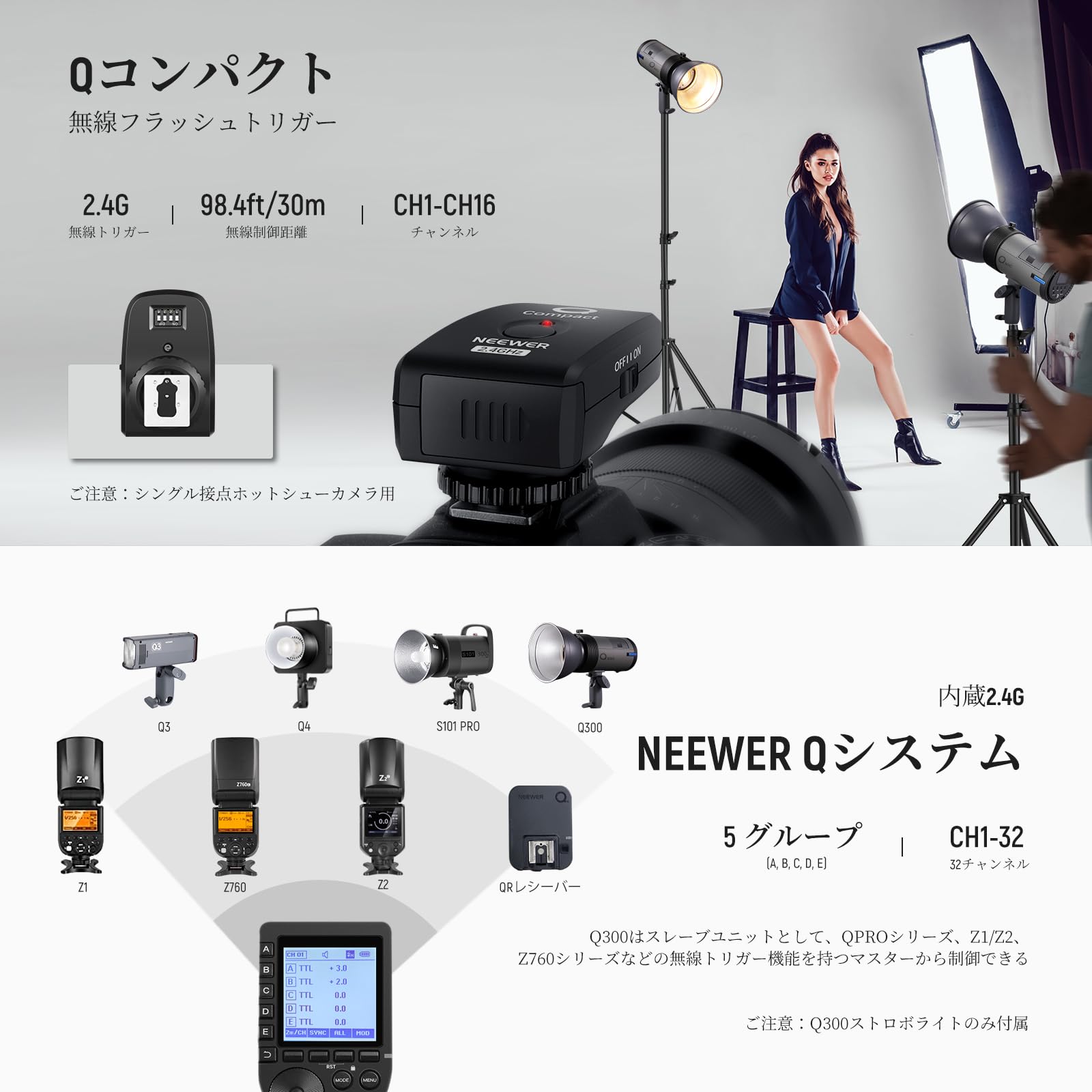 新品　NEEWER Q3 TTL ポータブルフラッシュ ストロボキット Amazon | NEEWER Q300 300Ws 2.4Gフラッシュストロボ 屋外撮影用モノ