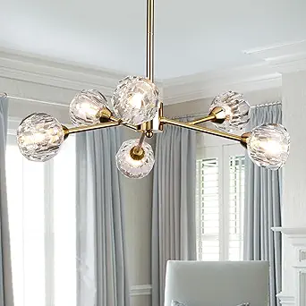 Weesalife Sputnik Chandeliers Mid Century Crystal Pendant Light Chandelier 6 Lights Contemporary Brass Branches Chandeliers Ceiling Light Fixtures for Dining Room Bedroom Living Room