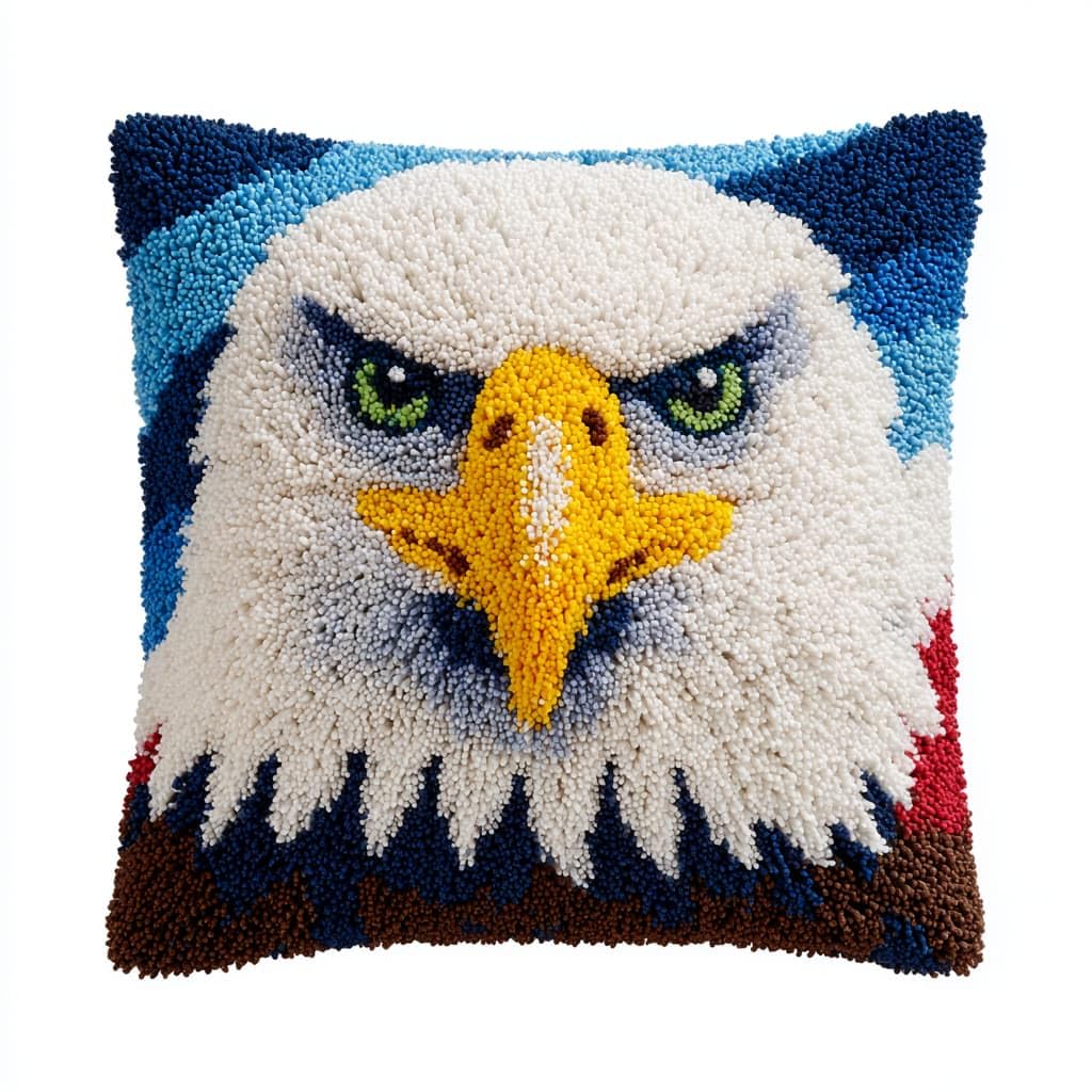 Taxpy DIY Latch Hook Kits, Animal Eagle Pillow with Printed Canvas Handmade Cushion Crochet Yarn Embroidery Hook and Latch Kit Pillowcase 43x43cm