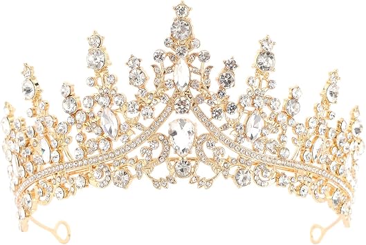 Gold Rhinestone Crown Tiara for Women, Glitter Birthday Headband Diamond Princess Crown Hair Accessories for Bridal Wedding Prom Party Decoration