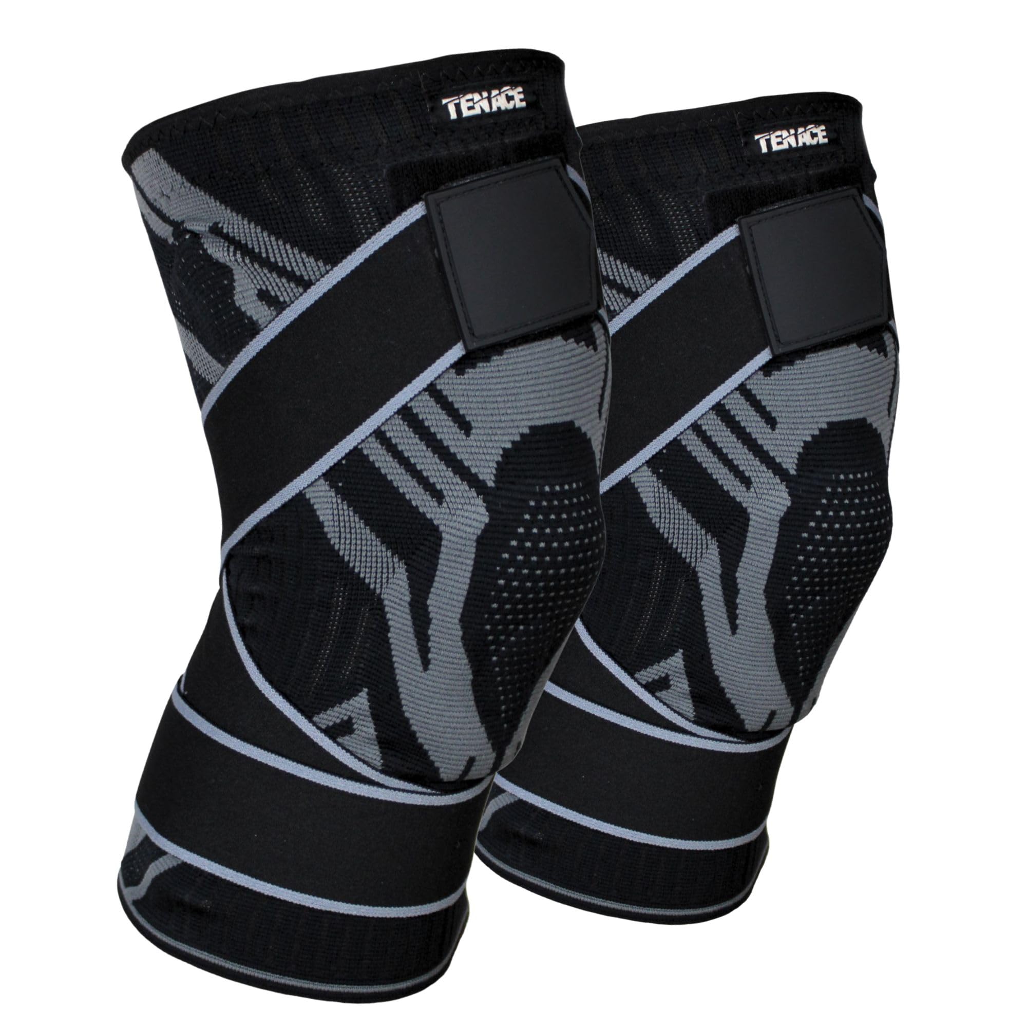 Tenace BJJ Knieschoner mit Gelpolster und Stabilisierung – Kniebandage für Grappling, Ringen, MMA, Jiu Jitsu, Judo und Muay Thai – Kompression, Halt und Schutz (2, Schwarz, X-Large)