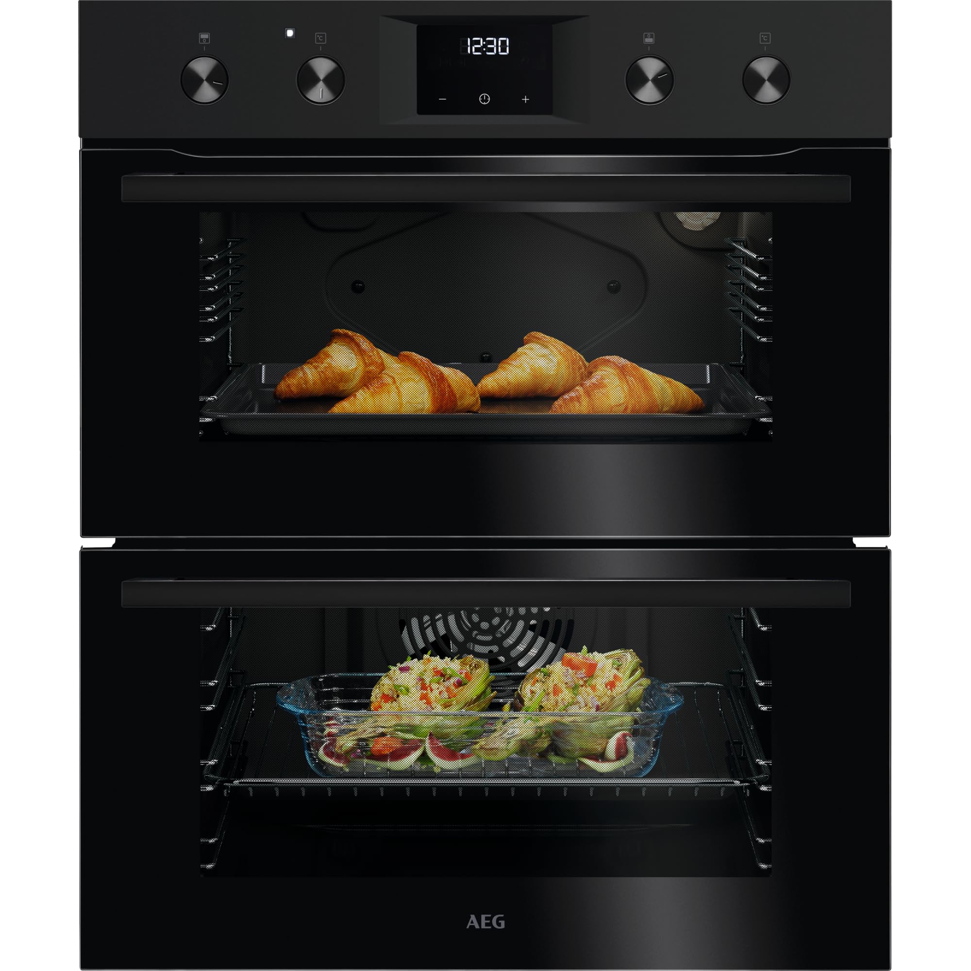 AEG Double Built-in Oven 600 Series OU5NU20B, 45 L, Class A, Black | Energy Class A, 45 L capacity, SurroundCook, clean enamel interior, 50-275°C, Black